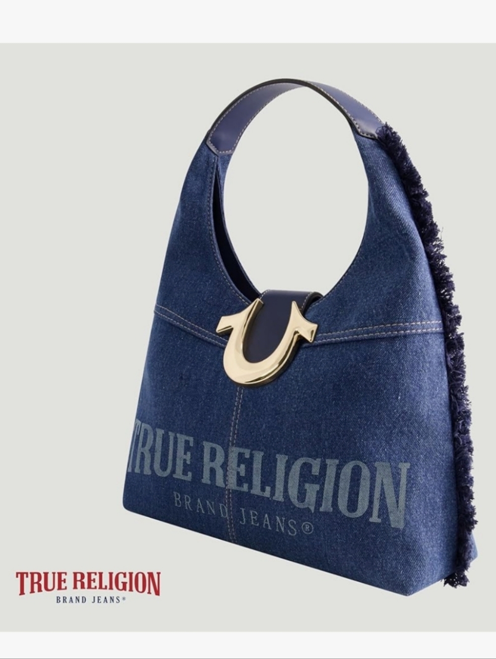 True Religion Denim Hobo Bag in Dark Blue with Gold Horseshoe, NWT - Picture 7 of 7